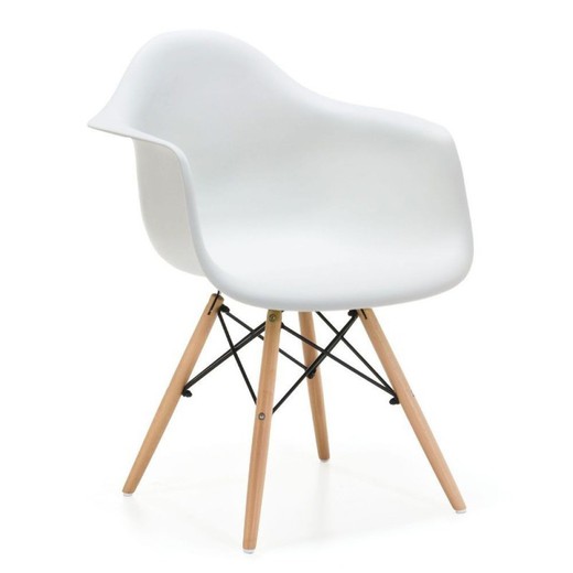 Tower Dining Chair in Plastic and White/Natural Beech Wood, 67x57'5x82 cm
