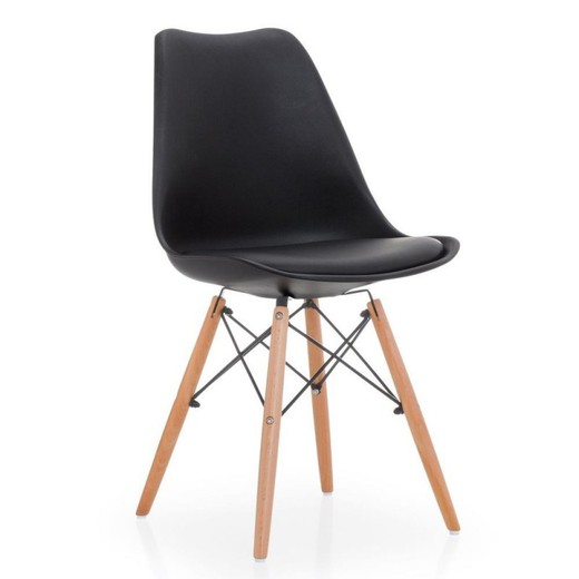 Krzesło do jadalni Tower z tworzywa sztucznego i czarnego/naturalnego drewna bukowego, 48x54x82 cm
