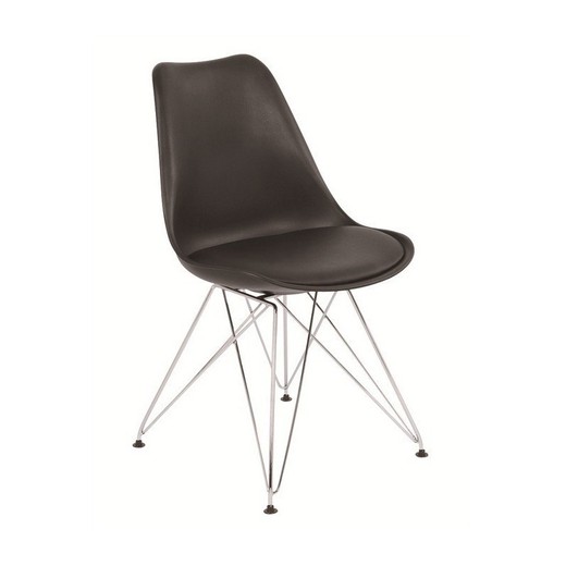 Tower Dining Chair in Faux Leather and Black/Silver Metal, 48x41x82 cm