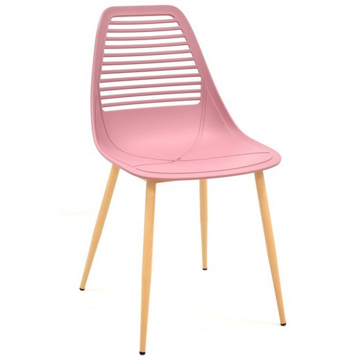 Καρέκλα τραπεζαρίας Uncibay Ροζ/Μπεζ πλαστική και μεταλλική, 48x54x84 cm
