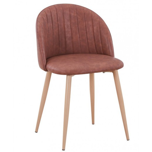 Velvet Dining Chair in Faux Leather and Brown/Beige Metal, 47'5x53x76'5 cm
