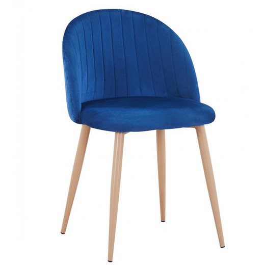 Chaise de salle à manger en velours bleu/beige et métal, 47'5x53x76'5 cm