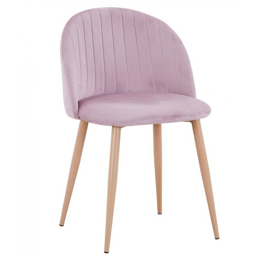 Cadeira de jantar de veludo em veludo rosa/bege e metal, 47'5x53x76'5 cm