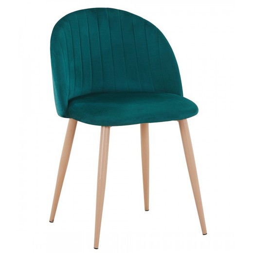 Krzesło do jadalni welur w zielonym/beżowym aksamicie i metalu, 47'5x53x76'5 cm