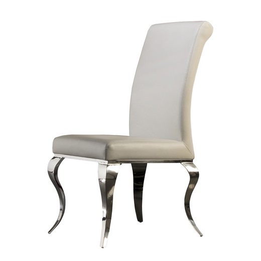Øko-læder og rustfrit stål stol Barroque Blanco, 48x67x103cm