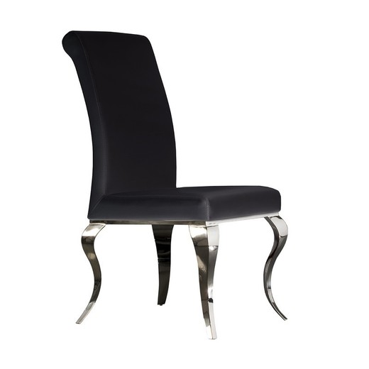 Barocker Stuhl aus schwarzem Öko-Leder und Edelstahl, 48x67x103cm