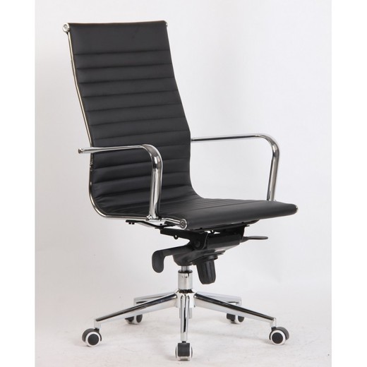 Krzesło biurkowe ze sztucznej skóry i czarnego metalu Alabama na kółkach, 65x68x110/120 cm