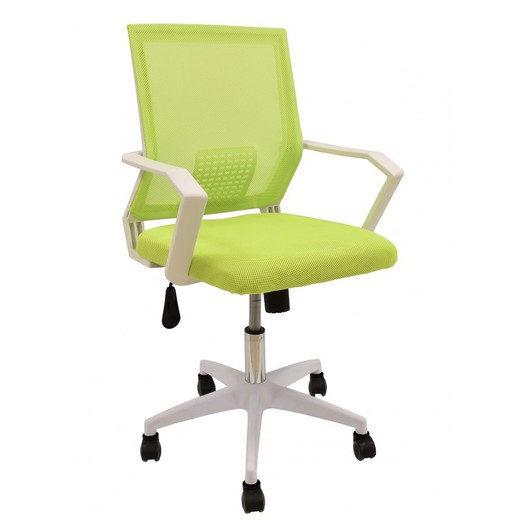 Πράσινη υφασμάτινη και μεταλλική καρέκλα γραφείου με ρόδες, 58x53x92/102 cm