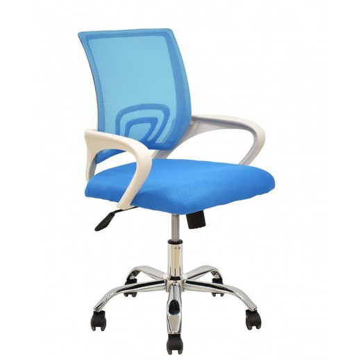Cadeira Secretária Fiss Azul/Branco em Tecido e Metal com Rodas, 56x59x89/97 cm