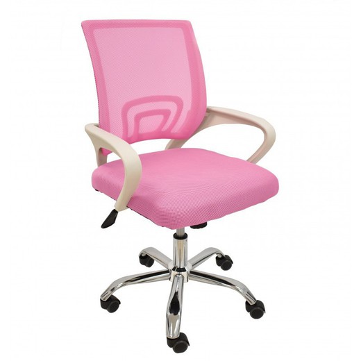 Różowo-białe krzesło biurowe Fiss z metalu i tkaniny na kółkach, 56x59x89/97 cm