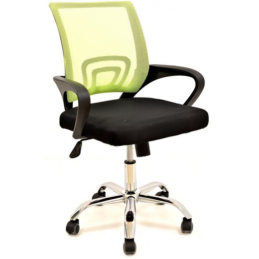 Krzesło biurowe Fiss na kółkach z tkaniny w kolorze fosforytowej zieleni/czarnej i metalu, 56x59x89/97 cm