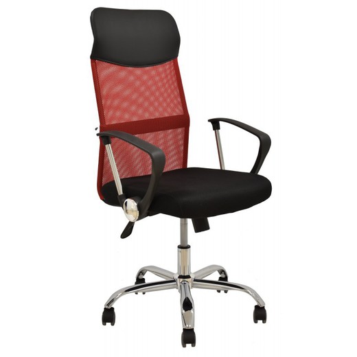 Röd/svart tyg och metall Gino skrivbordsstol med hjul, 64x60x113/123 cm