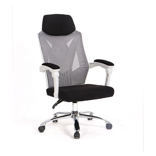 Cadeira de secretária em tecido branco/cinzento e metal Graz com rodas, 69x61x112/122 cm