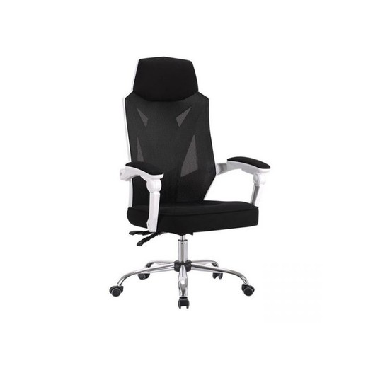 Wit/zwarte Graz stof en metalen bureaustoel met wielen, 69x61x112/122 cm