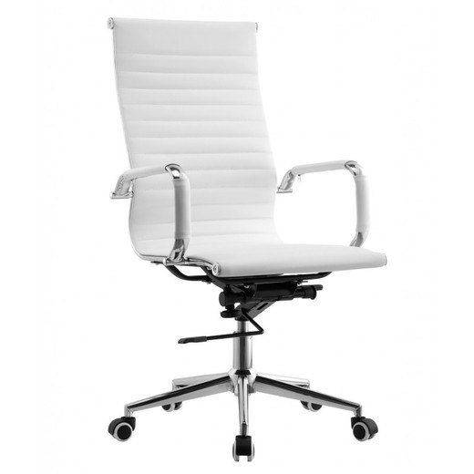 White Faux Leather and Metal kyiv Desk Chair with Wheels, 54'5x65x105/115 cm