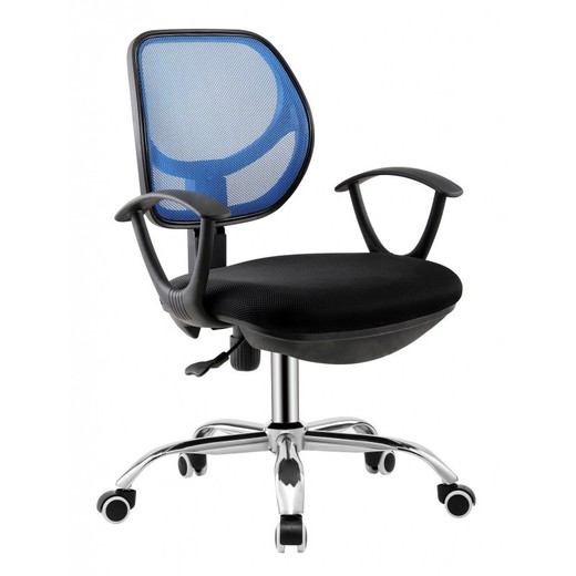 Mirafiori blå/svart tyg och metall skrivbordsstol med hjul, 65x55x89/98 cm