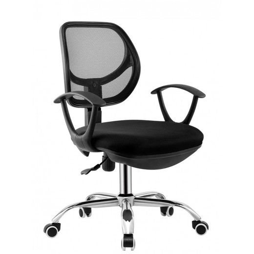 Mirafiori Black Fabric and Metal Desk Chair with Wheels, 65x55x89/98 cm