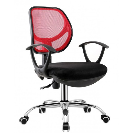 Mirafiori czerwono-czarna tkanina i metalowe krzesło biurowe z kółkami, 65x55x89/98 cm