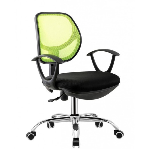 Επιτραπέζια καρέκλα Mirafiori με ρόδες από φωσφορίτη πράσινο/μαύρο ύφασμα και μέταλλο, 65x55x89/98 cm