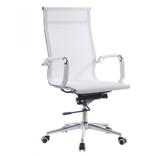 White Fabric and Metal Odesa Desk Chair with Wheels, 54'5x65x105/115 cm