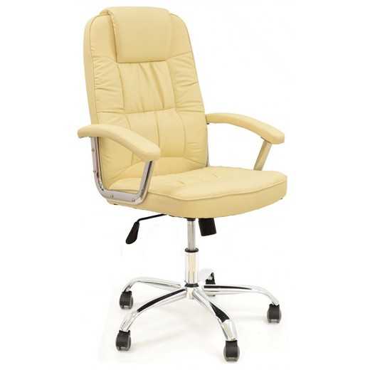 Krzesło biurowe Paolo z kółkami ze sztucznej skóry i beżowego metalu, 64x56x113/118 cm