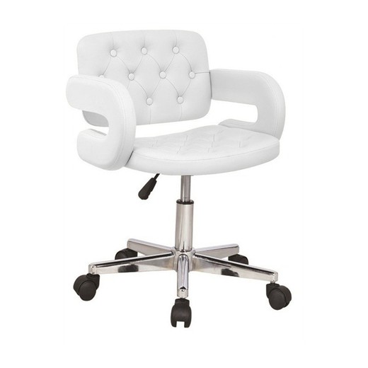 White/Silver Imitation Leather and Metal Paradise Desk Chair with Wheels, 54x56x78/86 cm