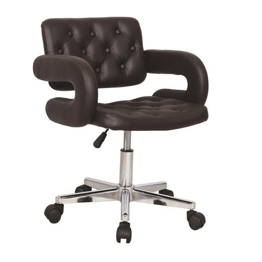 Paradise Faux Leather and Metal Black/Silver Desk Chair with Wheels, 54x56x78/86 cm