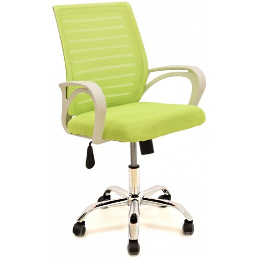 Chaise de bureau à roulettes Sunset en tissu et métal Fosforito vert/blanc, 53x54x81/89 cm
