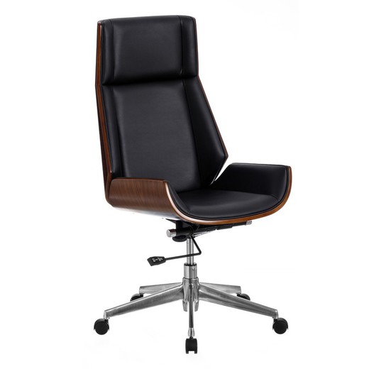 Faux Leather and Wood Desk Chair in Black and Dark Natural, 65 x 66 x 108.5 cm