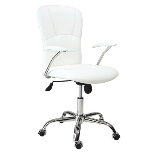 White/silver imitation leather desk chair, 64 x 64 x 94/104 cm | Maggie