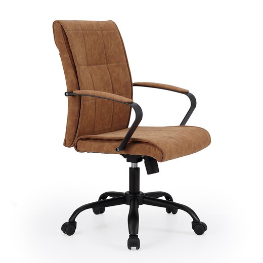 Cadeira secretária em pele sintética camelo/preta, 66 x 66 x 93/105 cm | Colonial