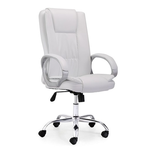 White and silver imitation leather desk chair, 68 x 64 x 114/122 cm | Atlas
