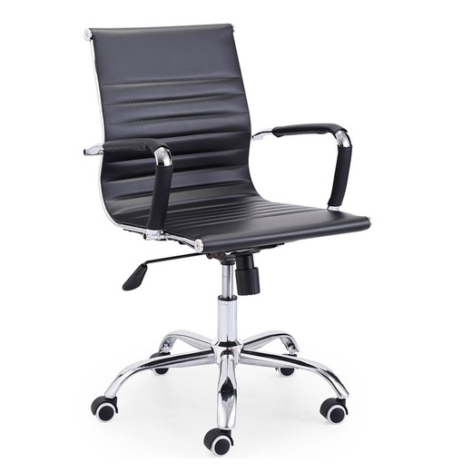 Cadeira de escritório em pele sintética preta e prata, 64 x 64 x 89/99 cm | Lucy