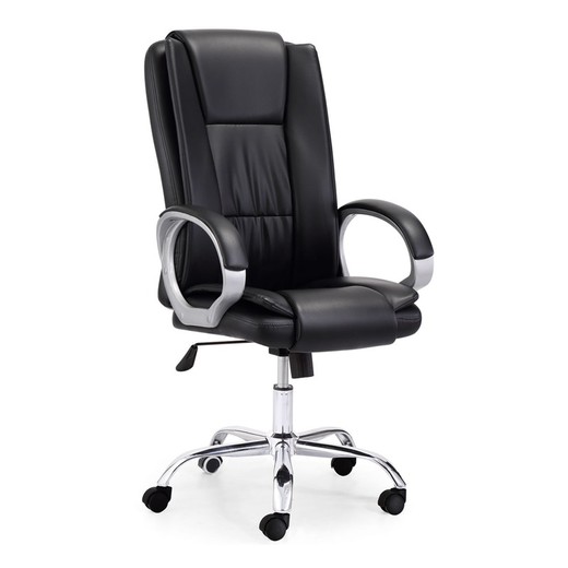 Czarno-srebrne krzesło biurowe z imitacji skóry, 68 x 64 x 114/122 cm | Atlas