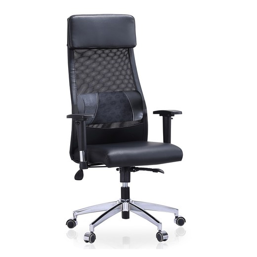 Czarno-srebrne krzesło biurowe z imitacji skóry, 70 x 70 x 120/128 cm | Przepływ powietrza