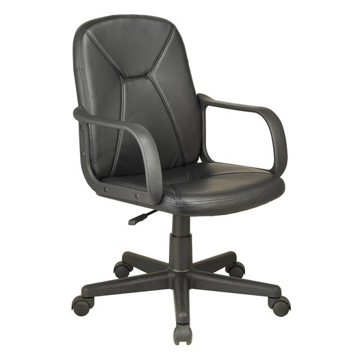Cadeira secretária em pele sintética preta, 56 x 56 x 88/96 cm | Gênese