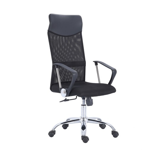 Cadeira secretária em tecido preto/prateado, 64 x 64 x 114/122 cm | Treinador