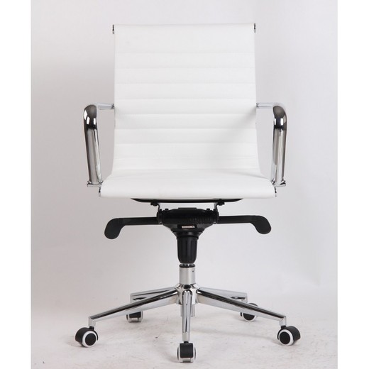 Alabama bureaustoel van kunstleer en wit metaal met wielen, 65x65x100/110 cm