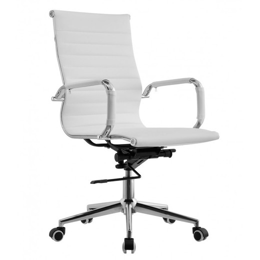 Λευκό συνθετικό δέρμα και μέταλλο kyiv Περιστρεφόμενη καρέκλα γραφείου με ρόδες, 54'5x65x105/115 cm
