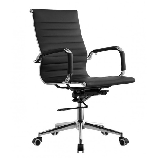kyiv Swivel Desk Chair with Wheels in Faux Leather and Black Metal, 54'5x65x105/115 cm