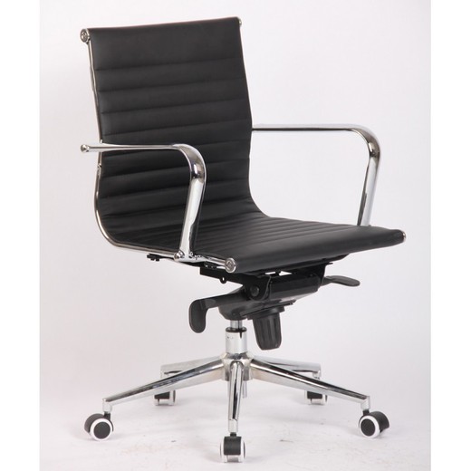 Chaise de bureau pivotante Alabama simili cuir et métal noir/argent sans roulettes, 65x65x100/110 cm