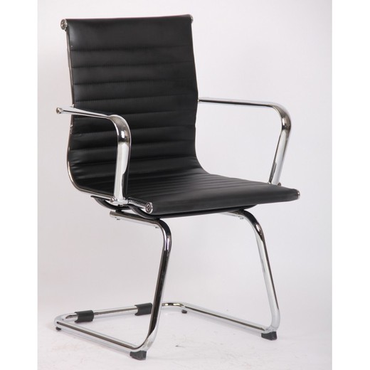 Chaise de bureau Alabama simili cuir et métal noir/argent sans roulettes, 65x65x95 cm