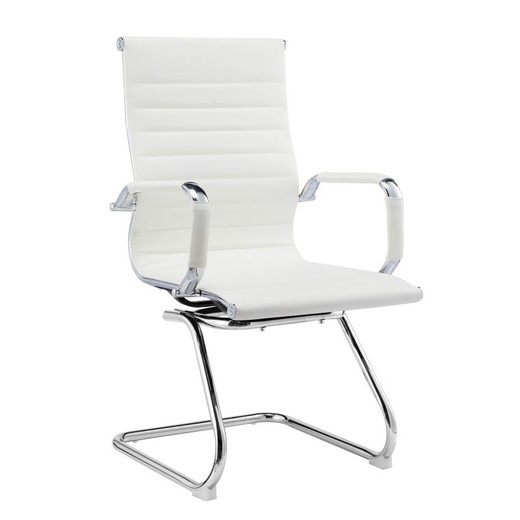 White/Silver Imitation Leather and Metal kyiv Desk Chair without Wheels, 54'5x65x95 cm