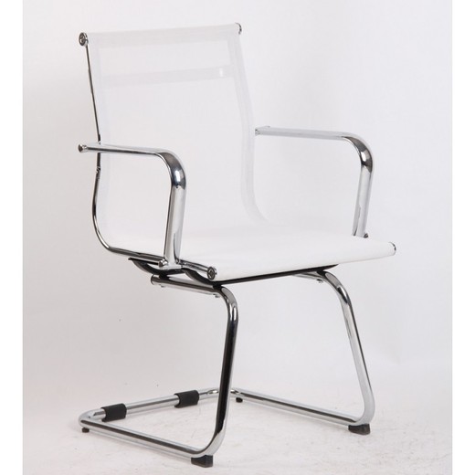 Chaise de bureau en tissu et métal Nevada blanc/argent sans roulettes, 65x65x95 cm