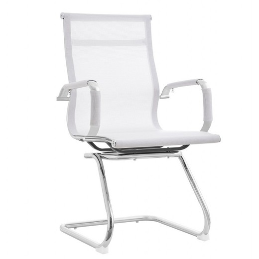 Odesa bureaustoel van wit/zilver stof en metaal zonder wielen, 54'5x65x95 cm