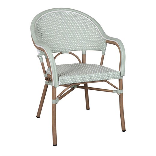 Chaise d'extérieur en aluminium et rotin synthétique turquoise et blanc, 58 x 60 x 86 cm | Naomi