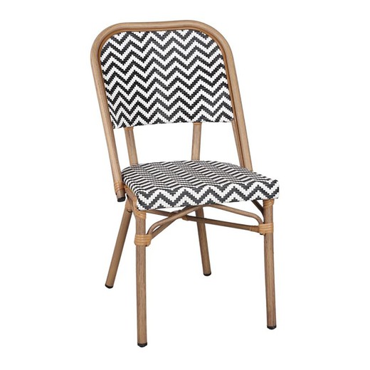 Outdoor-Stuhl aus Aluminium und synthetischem Rattan in Schwarz und Weiß, 47 x 53 x 87 cm | Marianela