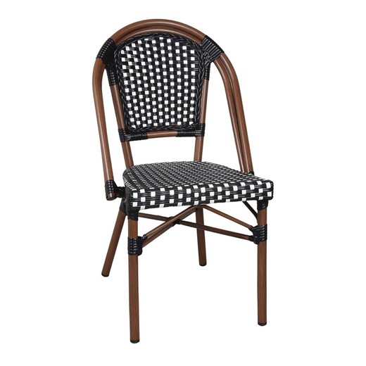 Cadeira de exterior em alumínio e vime sintético preto e branco, 49,5 x 53 x 88 cm | senhora