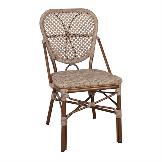 Aluminum and synthetic rattan outdoor chair in natural, 46 x 61 x 87 cm | Lauren