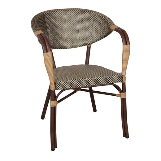 Krzesło ogrodowe z aluminium i tkaniny tekstylnej w kolorze złotym i beżowym, 57 x 55 x 83 cm | Andrzej